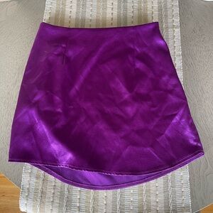 Purple satin mini skirt